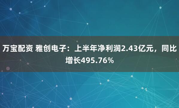 万宝配资 雅创电子：上半年净利润2.43亿元，同比增长495.76%